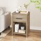 Natural Wood Nightstand with Drawer & Bottom Shelf, Rustic Farmhouse Bedside Table, 18”L x 15.5”W x 26.5”H